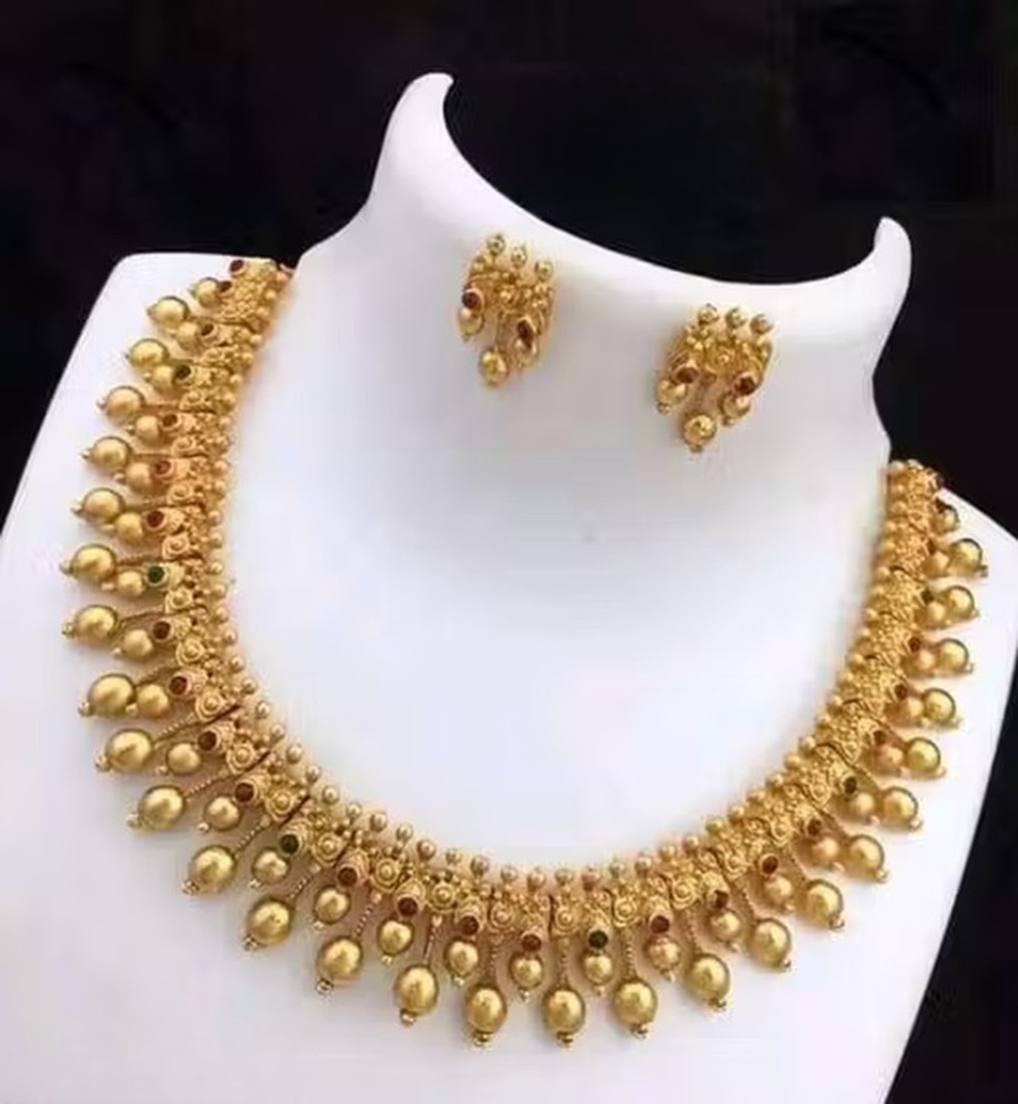Jewel City Traditional Gold-Plated Droplet Necklace Set for Women – Ethnic Bridal Jewelry with Earrings, Festive Party Wear