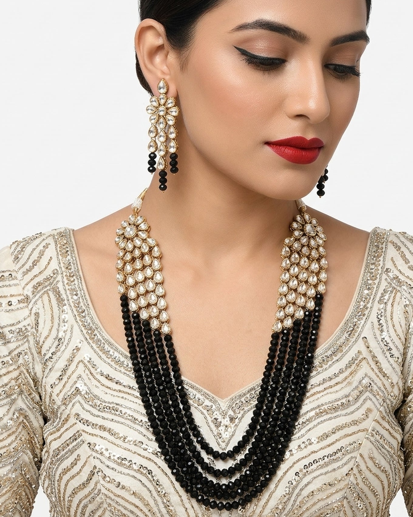 Jewel City Luxury Kundan Black Crystal Statement Necklace Set | Traditional Indian Wedding Jewelry - Distacart