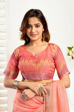 Thumbnail for Joban Fashion Peach Ikkat Linen Ready To Wear Saree With Unstitched Blouse - Distacart