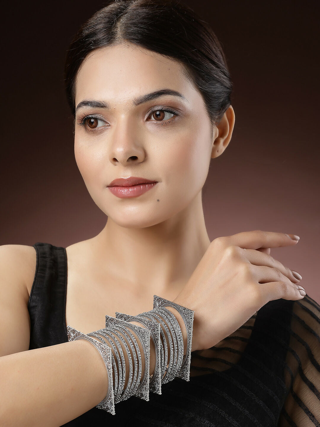 NVR Women's Set of 8 Silver-Toned German Silver Oxidised Bangles - Distacart