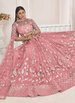 Thumbnail for Vegaa Fashion Peach Butterfly Net Embroidered Thread Wedding Lehenga