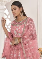 Thumbnail for Vegaa Fashion Peach Butterfly Net Embroidered Thread Wedding Lehenga