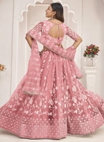 Thumbnail for Vegaa Fashion Peach Butterfly Net Embroidered Thread Wedding Lehenga