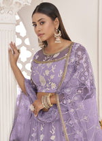 Thumbnail for Vegaa Fashion Lavender Butterfly Net Embroidered Thread Wedding Lehenga