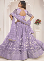 Thumbnail for Vegaa Fashion Lavender Butterfly Net Embroidered Thread Wedding Lehenga