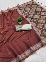 Thumbnail for Vastranavya Maroon Muga Cotton Meenakari & Azarakh Pallu Saree with Contrast Blouse - Distacart