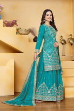 Thumbnail for Teeya Creation Teal Color Natural Crepe Silk Wedding Wear Trending Palazzo Set - Distacart