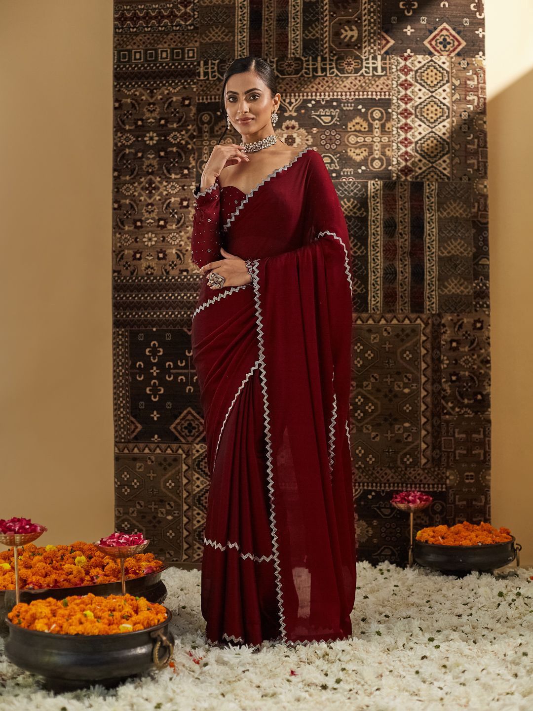 kasee Beads and Stones Pure Chiffon Saree - Distacart