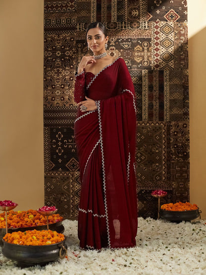 kasee Beads and Stones Pure Chiffon Saree - Distacart