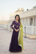 Thumbnail for Aastha Fashion Women's Purple Faux Georgette Sequins Embroidered Anarkali Dress with Dupatta - Distacart