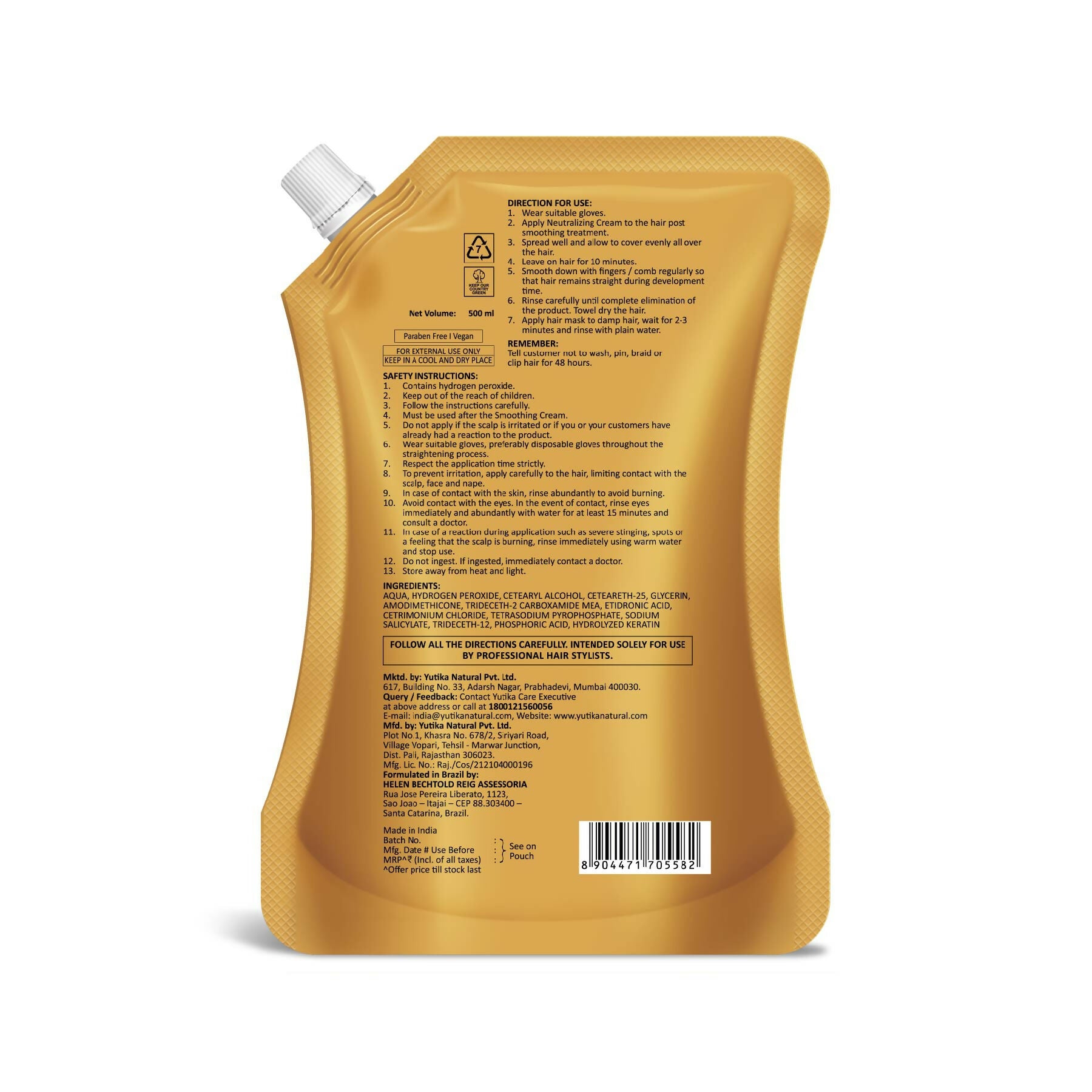 Yuthika Professional Vertix Hair Neutralizing Cream Post Straightening - Distacart