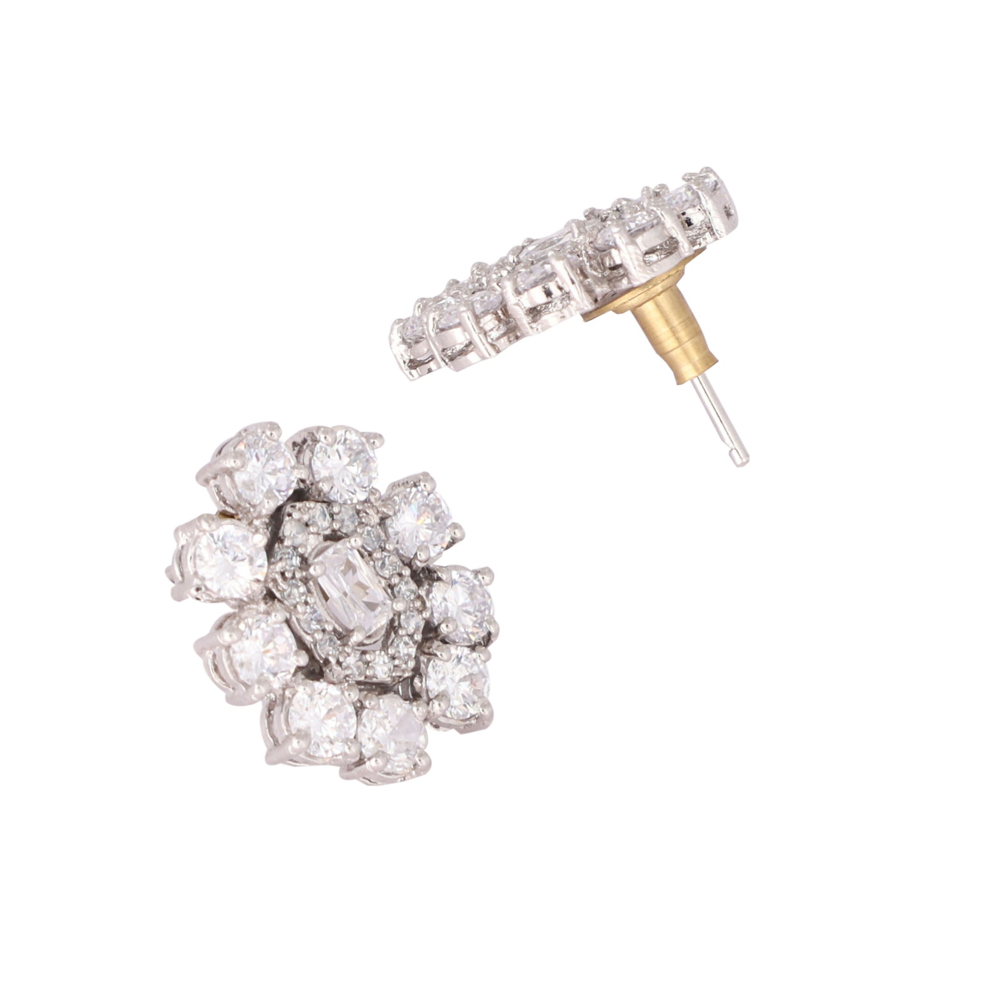 Nuyug Silver Blossom Diamond Studs - Distacart