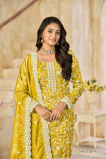Thumbnail for Anaita Yellow Organza Crush Stitched Suit with Embroidery Work - Distacart