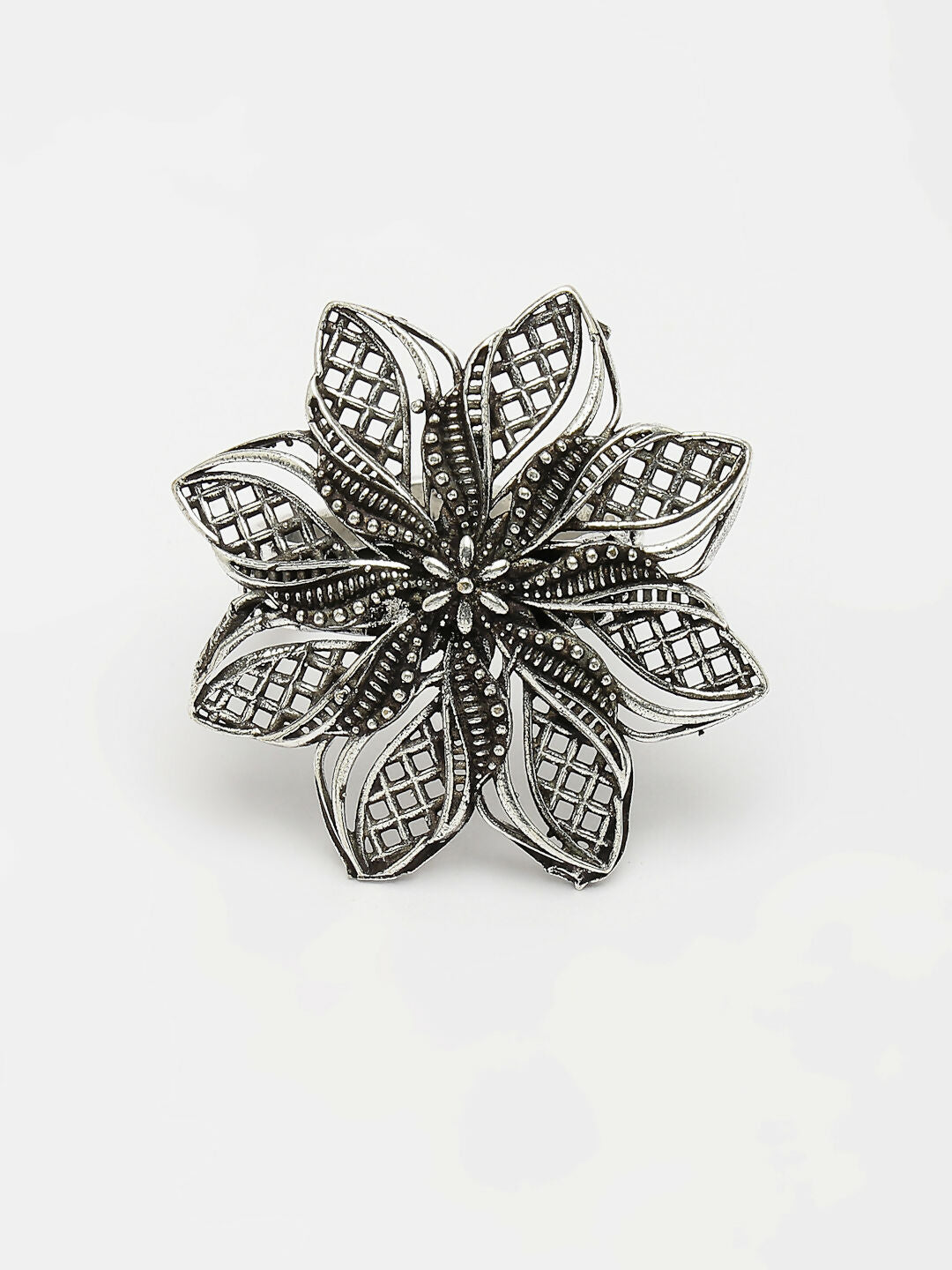 NVR Women's Silver-Toned Floral Shape Adjustable Finger Ring - Distacart