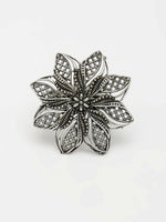Thumbnail for NVR Women's Silver-Toned Floral Shape Adjustable Finger Ring - Distacart