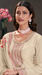 Thumbnail for Anaita Cream Embroidered Work Silk Stitched Anarkali Suit - Distacart