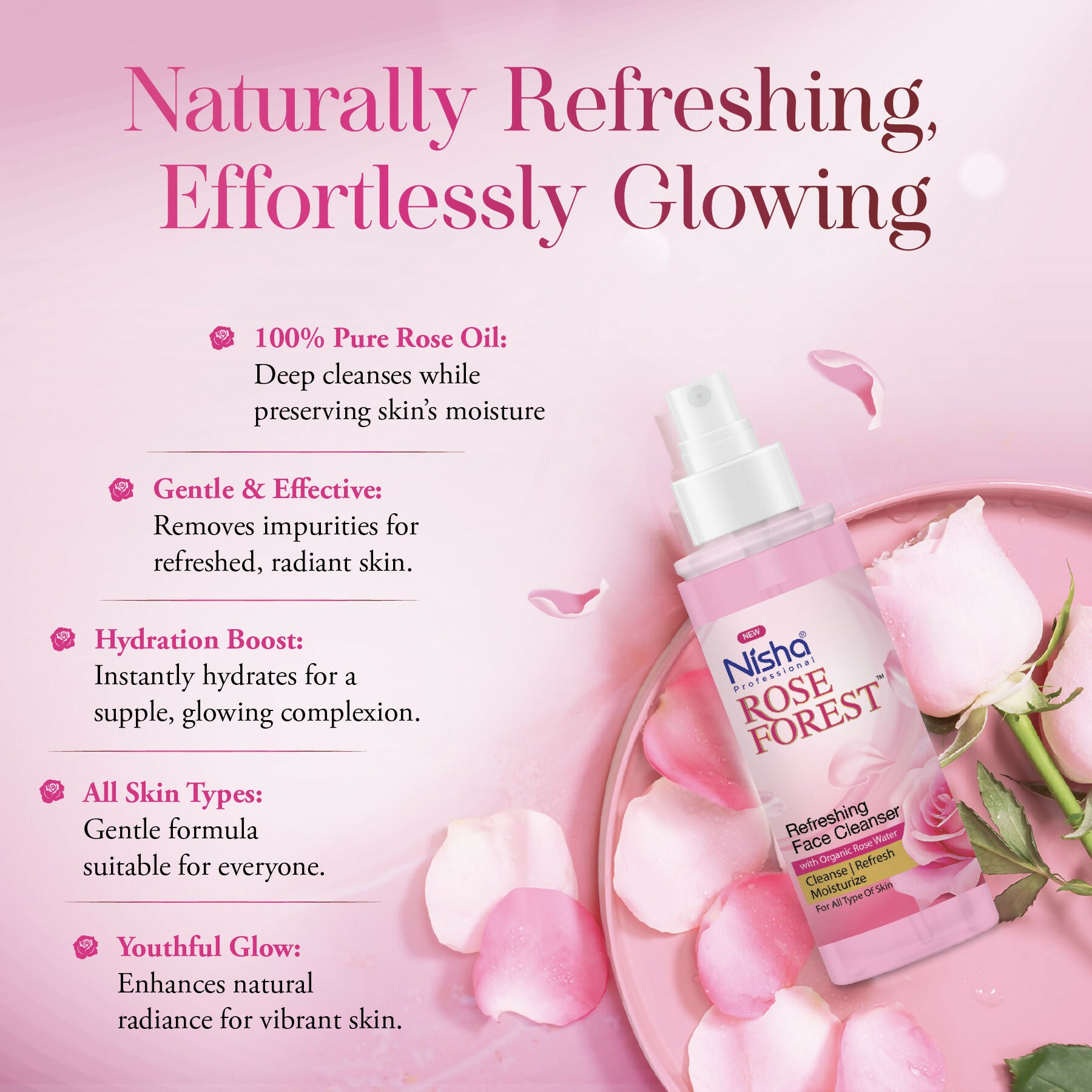 Nisha Professional Refreshing Face Cleanser With Organic Rose Water - Distacart