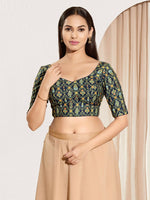 Thumbnail for Joban Fashion Navy Blue Viscose Rayon Padded Blouse With Sweetheart Neck Elbow Sleeves - Distacart