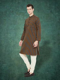 Thumbnail for Even Apparels Men's Striped Brown and Black Kurta - Distacart