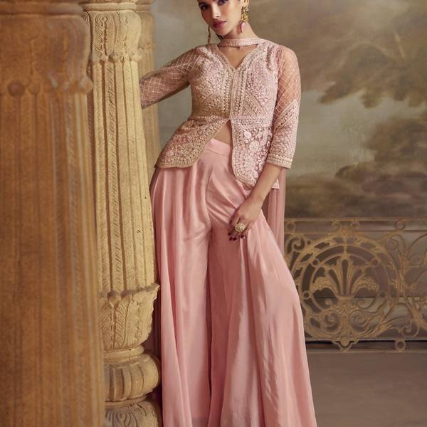 Anaita Baby Pink Georgette Readymade Suit with Embroidery Work - Distacart