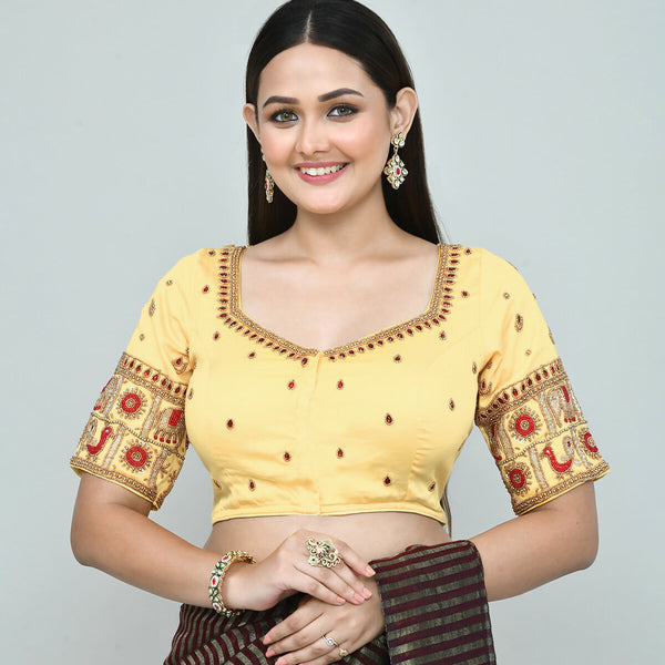 Joban Fashion Women's Light Yellow Embroidered Stitched Blouse - Distacart