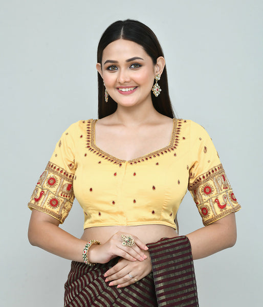 Joban Fashion Women's Light Yellow Embroidered Stitched Blouse