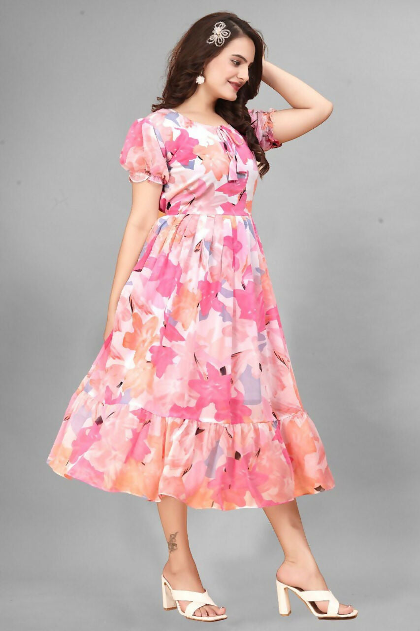 Preksha Creation New Georgette Floral Print Women Pink Gown - Distacart
