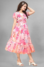 Thumbnail for Preksha Creation New Georgette Floral Print Women Pink Gown - Distacart