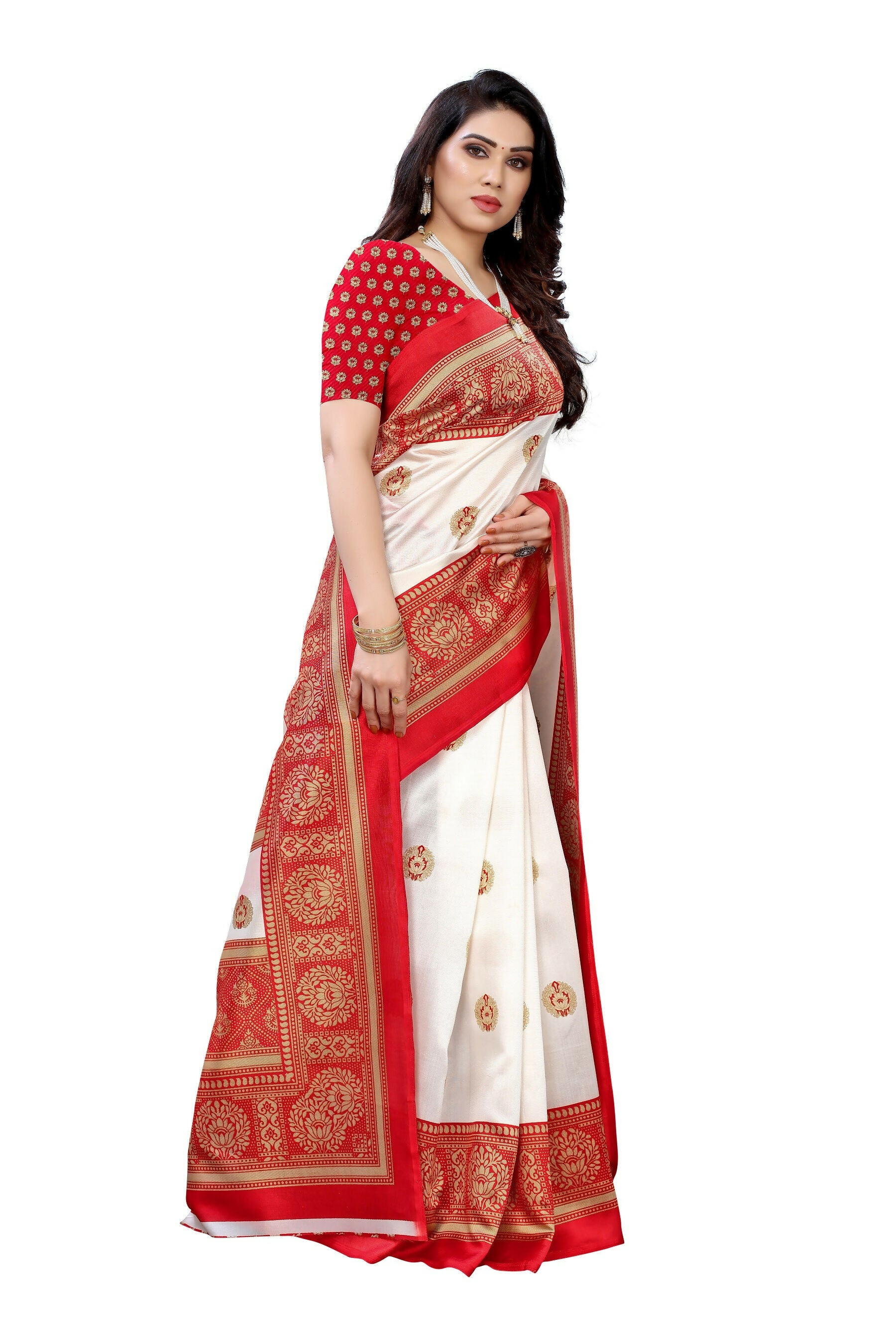 Vamika Red Printed Art Silk Saree - Distacart