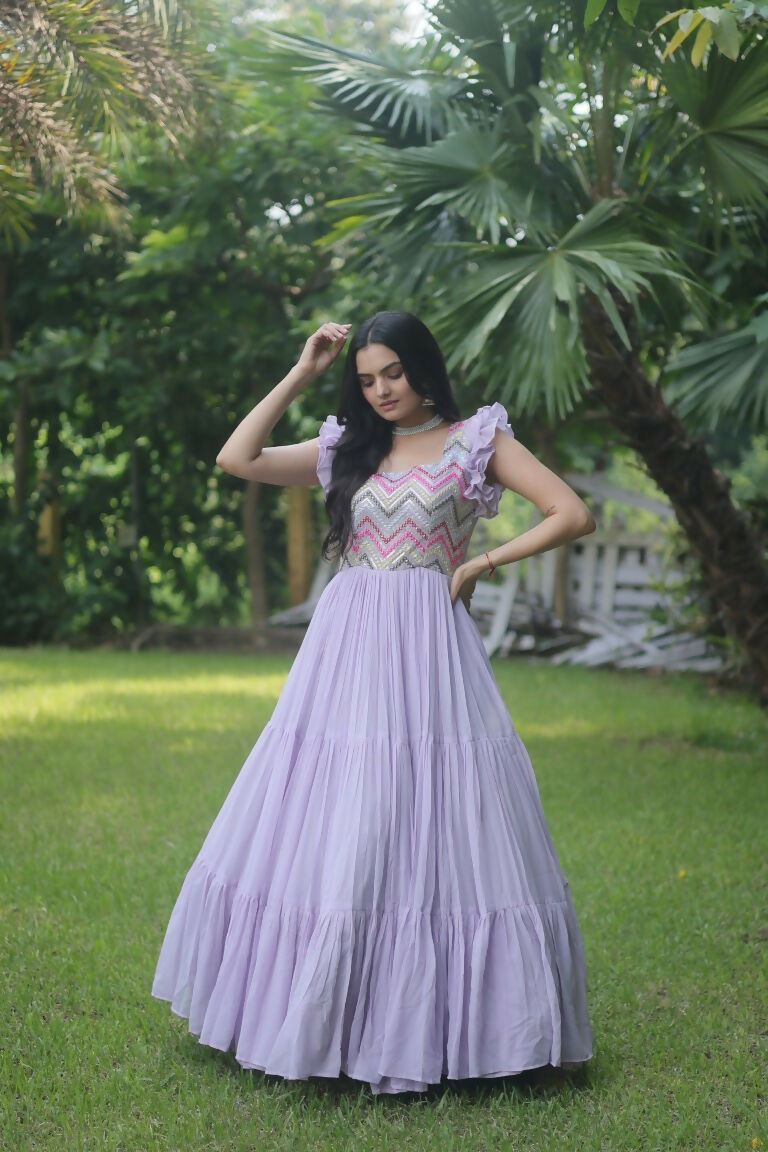 Jyoti Fashion Women's Purple Sequins Thread Embroidery Faux Georgette Anarkali Dress - Distacart