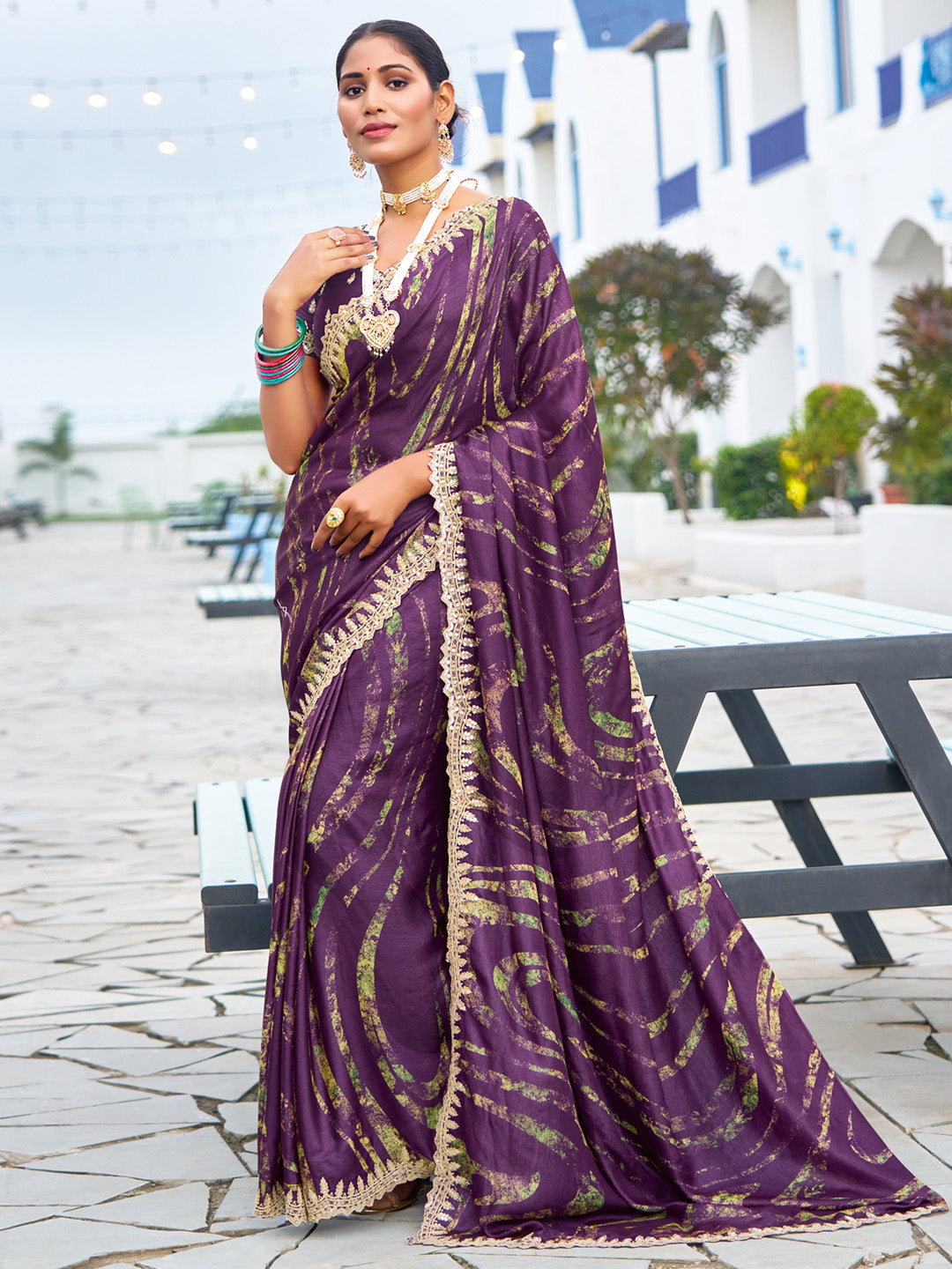 NOZ2TOZ Women's Chiffon Purple Embellished Designer Saree With Blouse Piece - Distacart