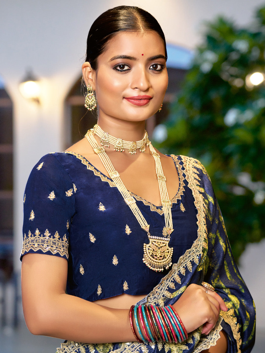 NOZ2TOZ Women's Chiffon Navy Blue Embellished Designer Saree With Blouse Piece - Distacart