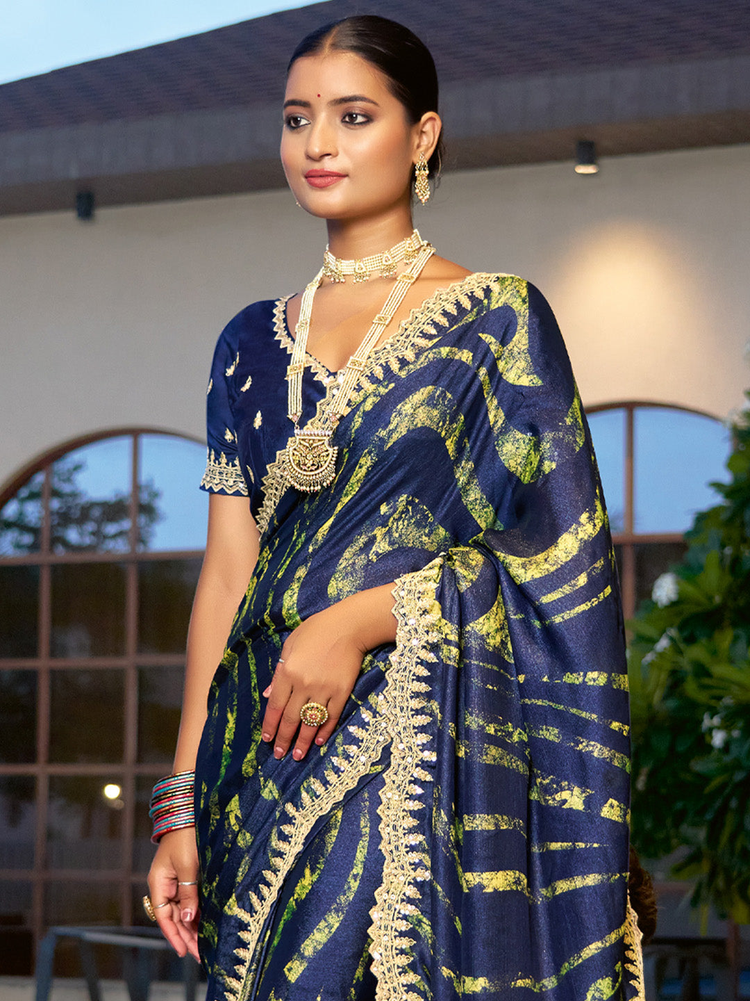 NOZ2TOZ Women's Chiffon Navy Blue Embellished Designer Saree With Blouse Piece - Distacart