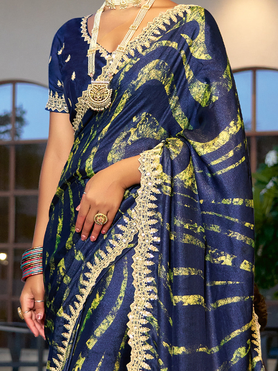 NOZ2TOZ Women's Chiffon Navy Blue Embellished Designer Saree With Blouse Piece - Distacart