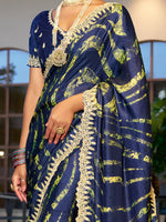 Thumbnail for NOZ2TOZ Women's Chiffon Navy Blue Embellished Designer Saree With Blouse Piece - Distacart
