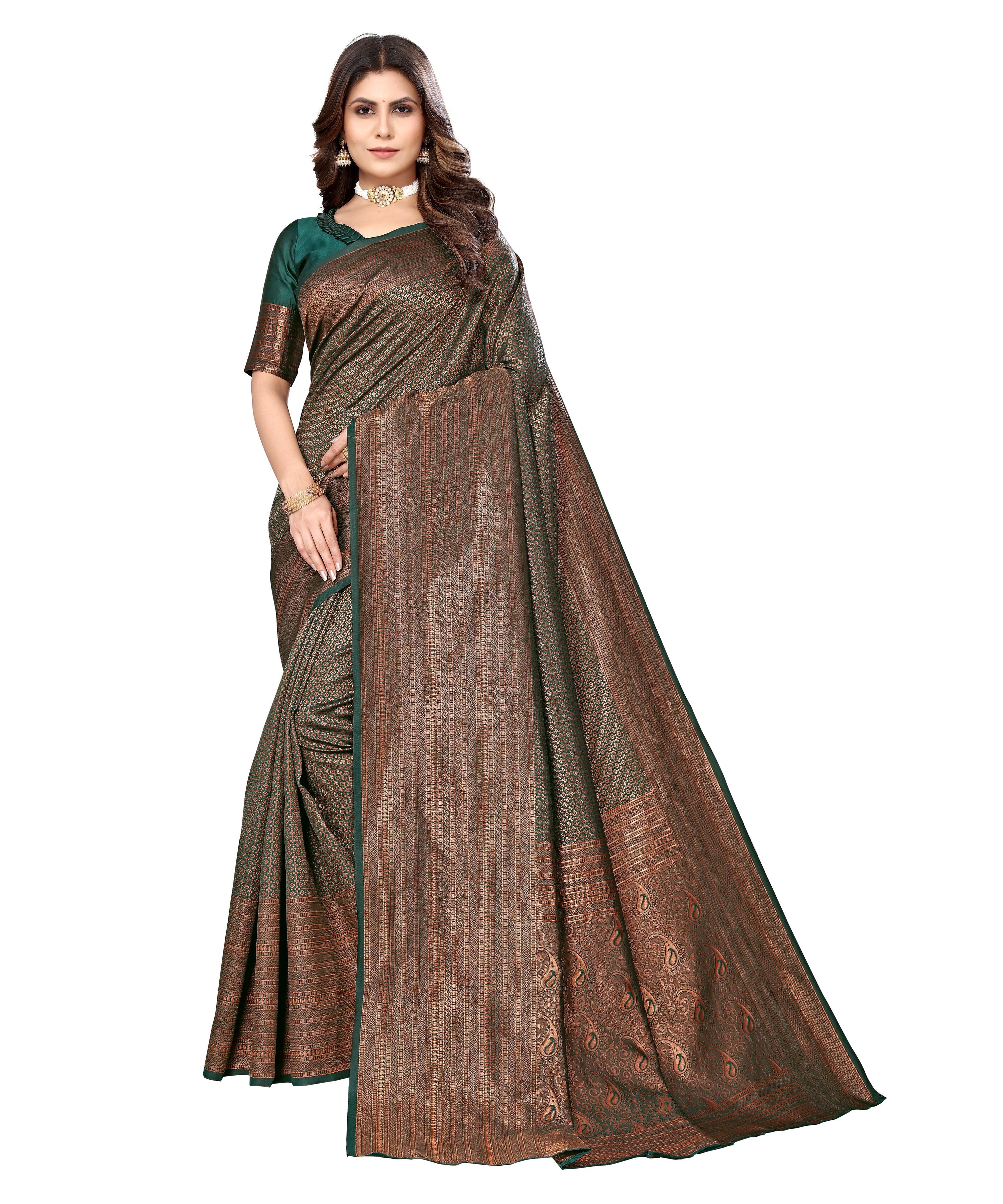 Vamika Weaving Banarasi Jacquard Green Kanjivaram Saree - Distacart