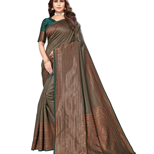 Vamika Weaving Banarasi Jacquard Green Kanjivaram Saree - Distacart