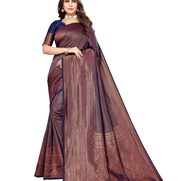 Vamika Weaving Banarasi Jacquard Navy Kanjivaram Saree - Distacart