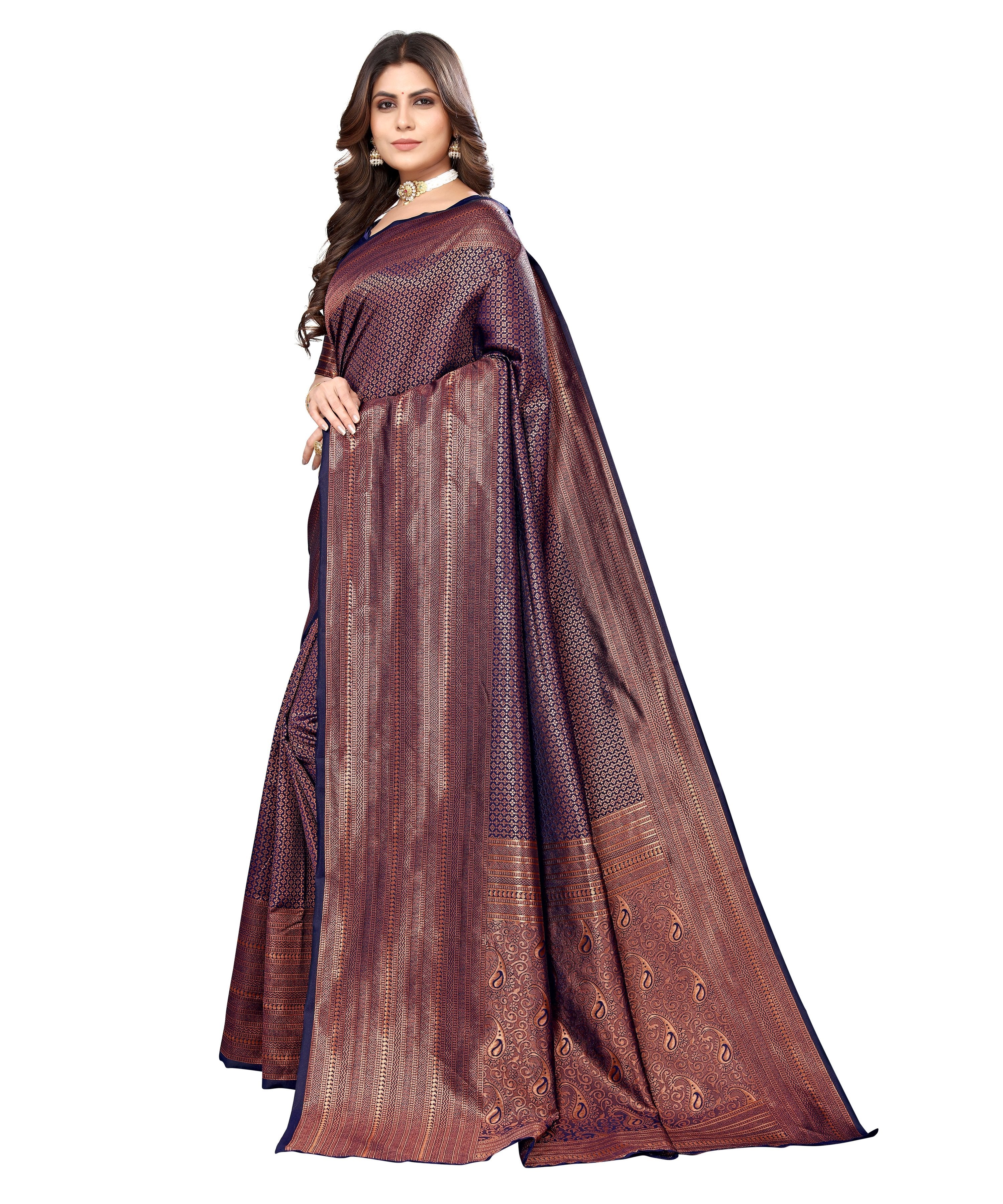 Vamika Weaving Banarasi Jacquard Navy Kanjivaram Saree - Distacart