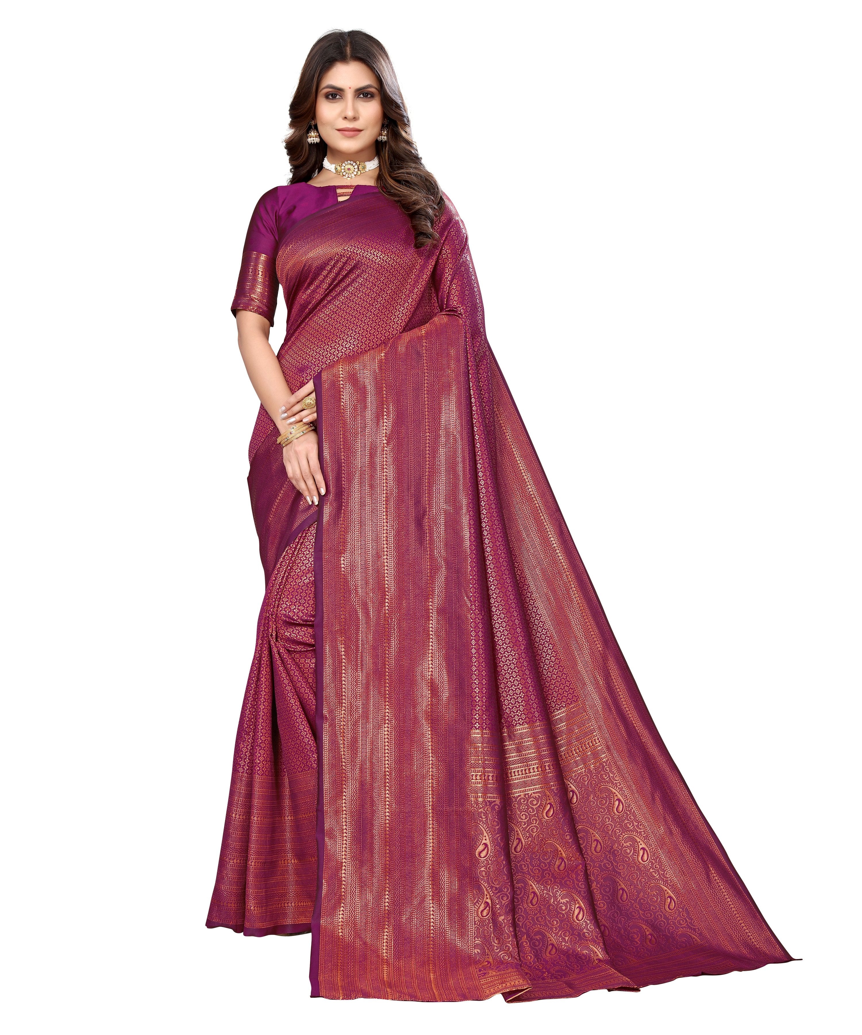 Vamika Weaving Banarasi Jacquard Purple Kanjivaram Saree - Distacart