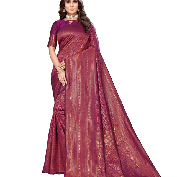 Vamika Weaving Banarasi Jacquard Purple Kanjivaram Saree - Distacart