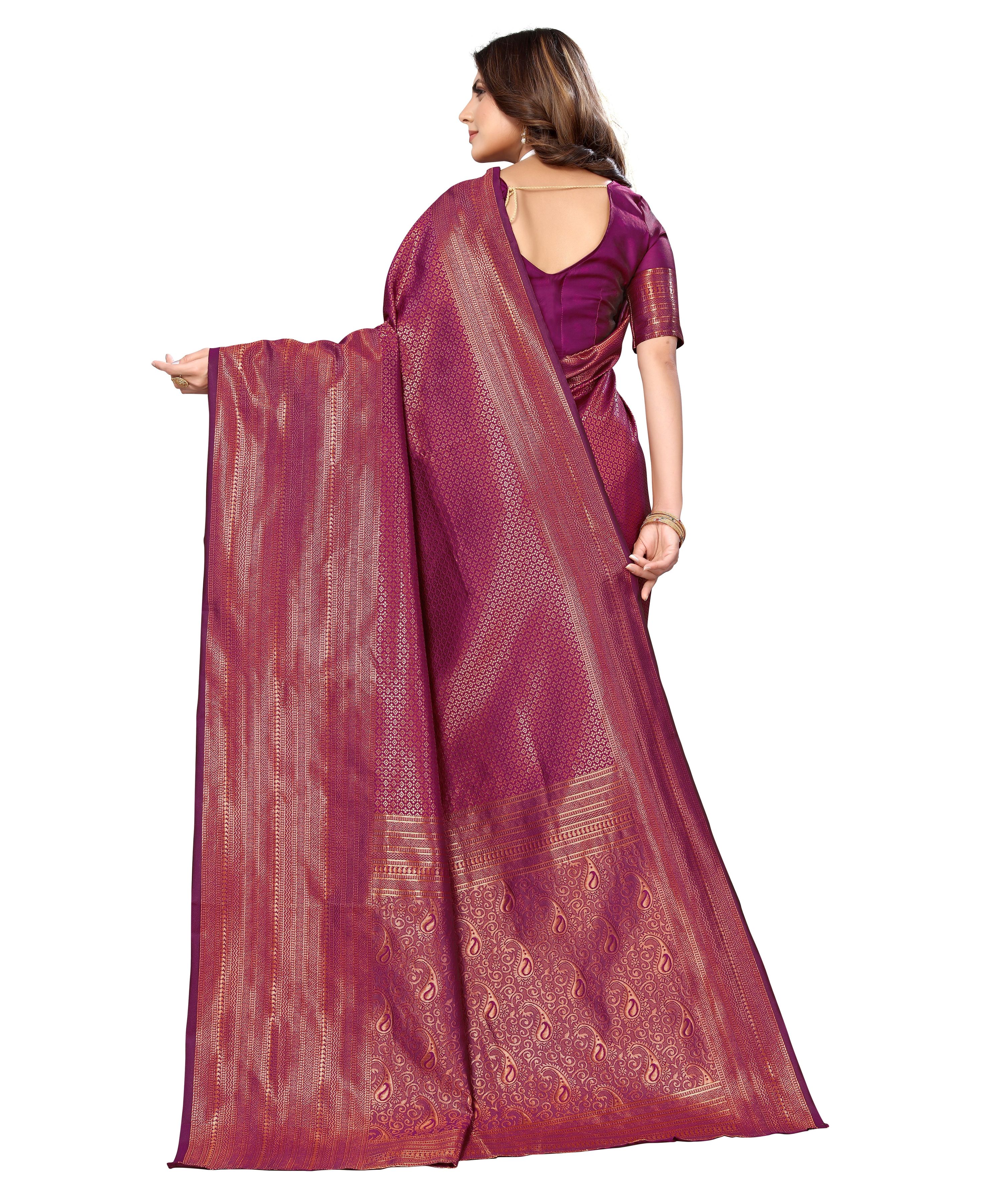 Vamika Weaving Banarasi Jacquard Purple Kanjivaram Saree - Distacart