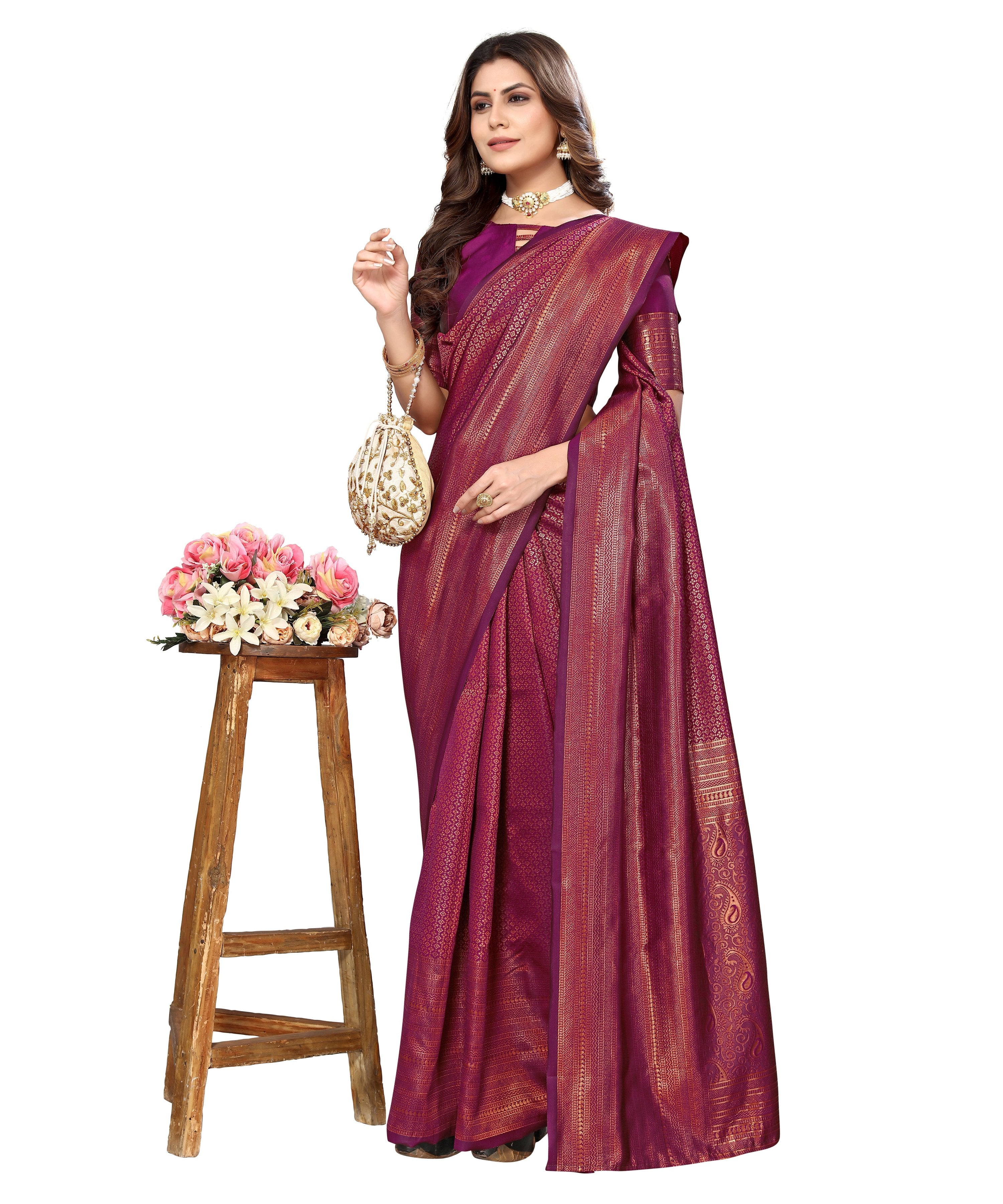 Vamika Weaving Banarasi Jacquard Purple Kanjivaram Saree - Distacart