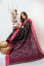 Thumbnail for khanduapata Black & Red Star Design Cotton Saree For Women