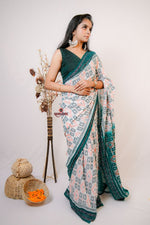 Thumbnail for khanduapata White Special Box Design Cotton Saree For Women