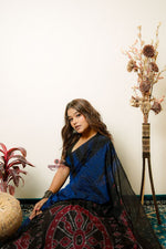 Thumbnail for khanduapata Indigo Blue Plain Cotton Saree For Women