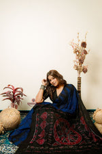 Thumbnail for khanduapata Indigo Blue Plain Cotton Saree For Women
