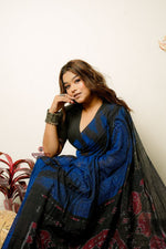 Thumbnail for khanduapata Indigo Blue Plain Cotton Saree For Women