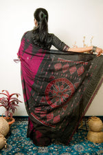 Thumbnail for khanduapata Deep Red Plain Cotton Saree For Women