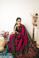 Thumbnail for khanduapata Deep Red Plain Cotton Saree For Women